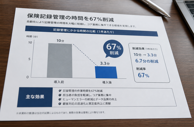 記録作成工数 約67%削減：導入前450時間→導入後150時間