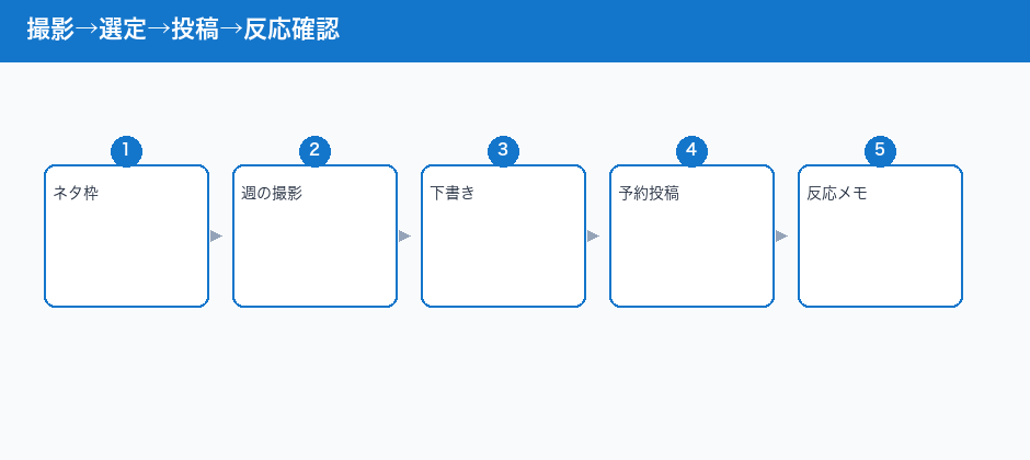 撮影→選定→投稿→反応確認