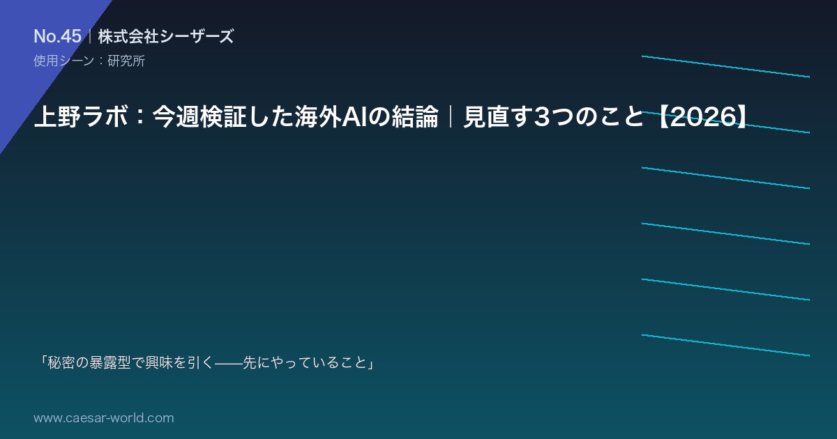 上野ラボ：今週検証した海外AIの結論